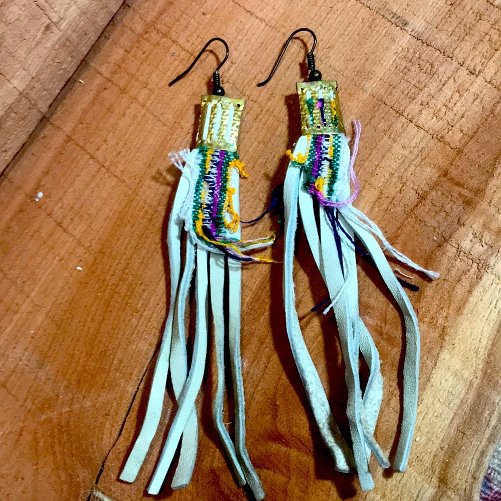 Handmade | Leather & Wool Earrings | Gold & Brass